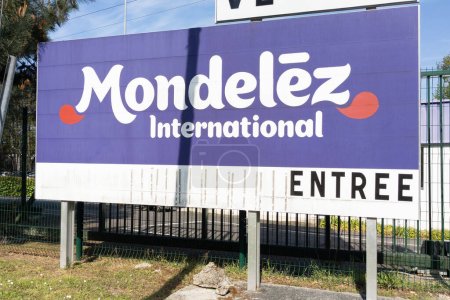 Photo for Bordeaux , Aquitaine  France - 02 27 2023 : Mondelez International entrance sign of the cake factory in cestas panel logo and text brand American confectionery food and beverage and snack food company - Royalty Free Image