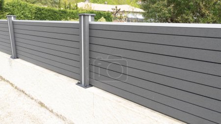 Photo for Wall steel fence grey aluminium modern barrier gray house protect view facade home garden protection - Royalty Free Image