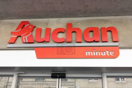 Photo for Bordeaux , Aquitaine  France - 05 29 2023 : Auchan minute logo brand and text sign facade of French group of  local city supermarket - Royalty Free Image