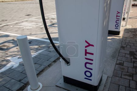 Photo for Lyon,  France - 06 16 2023 : Ionity modern logo brand and text sign ev electric car charging point station - Royalty Free Image