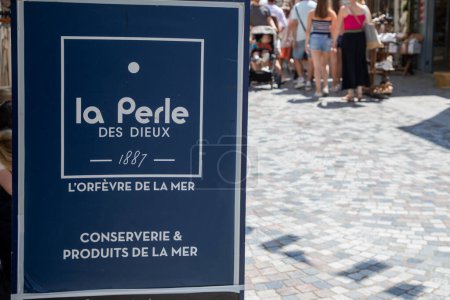 Photo for Saint-Gilles-Croix-de-Vie  France - 07 29 2023 : la perle des dieux brand logo and text sign facade street French cannery and seafood store french fish sardines shop - Royalty Free Image