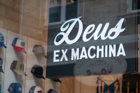 Photo for Bordeaux , France -  08 01 2023 : Deus Ex Machina logo text and brand sign store window facade fashion boutique clothes bike skate fun trendy concept shop - Royalty Free Image