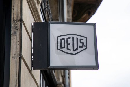 Photo for Bordeaux , France -  08 01 2023 : Deus Ex Machina logo text and brand sign on wall facade store of fashion boutique clothes bike skate fun trendy concept shop - Royalty Free Image