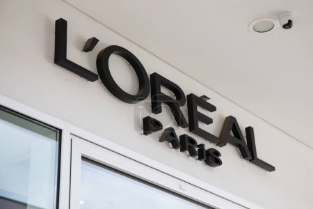 Photo for Bordeaux , France -  07 28 2023 : L'oreal paris logo brand and text sign on entrance shop french luxury make-up perfume and skin cosmetics beauty products store - Royalty Free Image