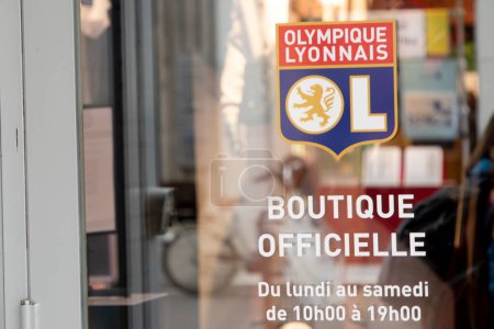Photo for Lyon ,  France -  08 01 2023 : OL Olympique Lyonnais boutique window shop logo brand and text sign in Rhone France - Royalty Free Image