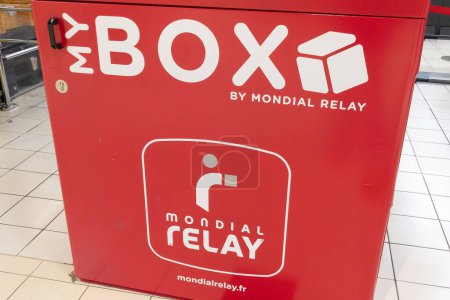 Photo for Bordeaux , France -  08 19 2023 : mondial relay my box logo brand and text sign delivery parcel box pick up automatic - Royalty Free Image