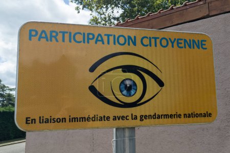 Photo for Bordeaux , France -  08 22 2023 : participation citoyenne french brand text and sign logo of association Neighbourhood Watch area yellow eye brand - Royalty Free Image