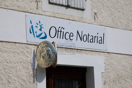 Photo for Bordeaux , France -  09 01 2023 : office notarial france wall brand text and symbol means notaries office french logo sign on entrance facade - Royalty Free Image
