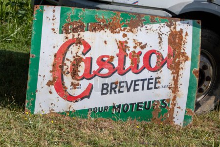 Photo for Bordeaux , France - 09 12 2023 : Castrol brevetee vintage ancient logo text and brand sign British oil in enamelled plaque advertising - Royalty Free Image