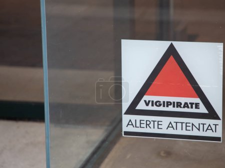 Photo for Bordeaux , France - 09 25 2023 : vigipirate alerte attentat logo french text and sign red on windows facade entrance means prevention and searched for possible attack alert - Royalty Free Image