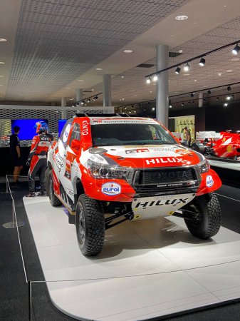Photo for Llanera , Spain - 10 02 2023 : Toyota Hilux car truck racing of Fernando Alonso in the Dakar 2020 rally - Royalty Free Image