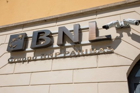 Photo for Milan,  Italy - 11 07 2023 : Bnl gruppo bnp paribas logo brand and text sign office italian facade entrance agency of french paris multinational bank in italy - Royalty Free Image