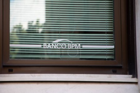 Photo for Milan,  Italy - 11 07 2023 : Banco BPM logo brand and text sign in Banca Popolare Di Milano italian bank branch in Italy group - Royalty Free Image
