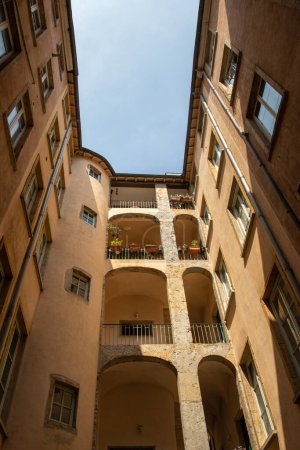 Photo for Traboule Interior courtyard building in Lyon french city center old town - Royalty Free Image