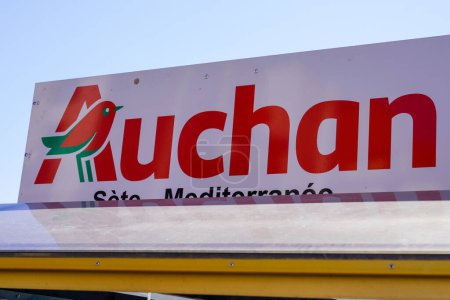 Photo for Bordeaux , France -  01 06 2024 : Auchan logo brand and text sign facade wall entrance of French group of hypermarket supermarket - Royalty Free Image