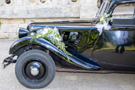 Photo for Bordeaux , France -  01 08 2024 : citroen traction avant vintage classic car with wedding flowers decoration for marriage day - Royalty Free Image