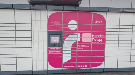 Photo for Bordeaux , France -  01 14 2024 : mondial relay sign text and brand logo hub Locker Delivery Store boxes for self-service delivery location to pick up and post return parcel - Royalty Free Image