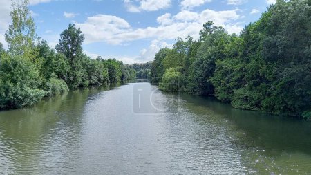 Photo for Landscape green with French Clain river in Poitiers France through forest in vienne department - Royalty Free Image