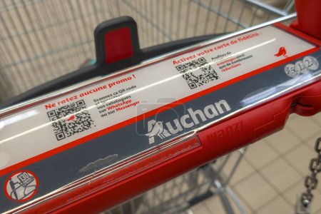 Photo for Bordeaux , France -  01 20 2024 : Auchan logo brand and text sign on wanzl trolley of distribution French group of supermarket - Royalty Free Image