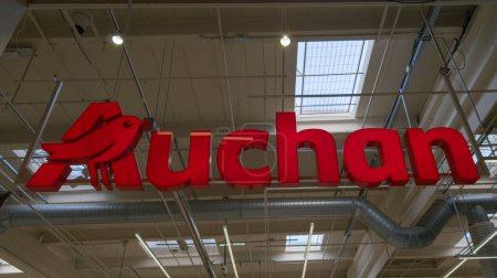 Photo for Bordeaux , France -  01 20 2024 : Auchan logo brand and text sign on entrance market French group of hypermarket supermarket - Royalty Free Image