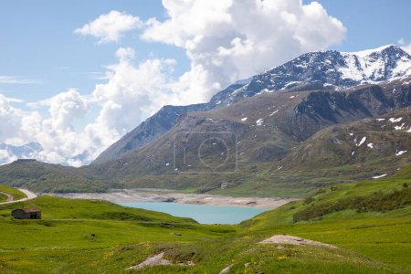 Mont Cenis Lake panorama in french alps mountains in Val-Cenis in Savoie france