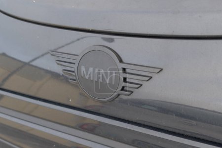 Photo for Bordeaux , France -  01 29 2024 : Mini new car logo brand and text sign black design colors on hatchback model neo retro vehicle - Royalty Free Image