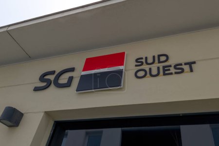 Photo for Bordeaux , France -  02 05 2024 : sg sud ouest societe generale french brand bank logo facade text sign front of wall entrance office in french south west agency - Royalty Free Image