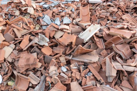 Photo for Broken terracotta tiles smashed roof tile - Royalty Free Image