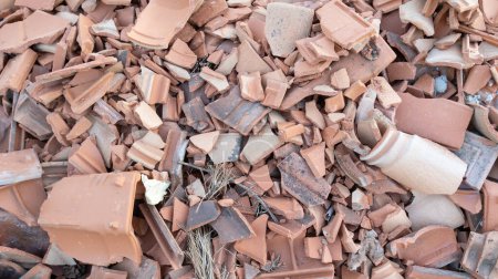 Photo for Packs of reused mediterranean pile of broken roof tiles - Royalty Free Image