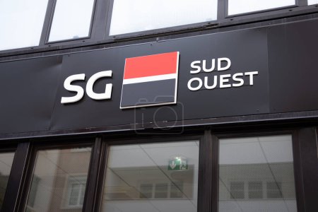 Photo for Bordeaux , France -  02 05 2024 : sg sud ouest societe generale french brand bank logo facade text sign front of wall entrance office in french south west agency - Royalty Free Image
