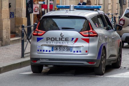 Photo for Bordeaux , France -  02 19 2024 : police nationale sign text and logo brand on renault scenic car by durisotti French national police in street town France - Royalty Free Image