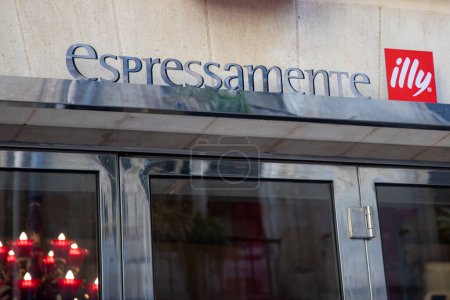 Photo for Bordeaux , France -  02 19 2024 : Illy espressamente coffee shop red sign logo cafe leading Italian coffee makers text brand entrance restaurant facade wall - Royalty Free Image