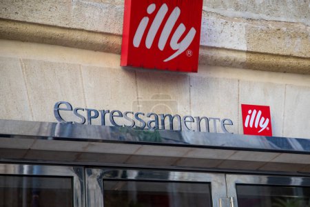 Photo for Bordeaux , France -  02 19 2024 : Illy espressamente coffee shop red sign logo cafe leading Italian coffee makers text brand on restaurant entrance - Royalty Free Image