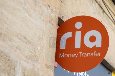 Photo for Bordeaux , France -  03 12 2024 :: ria Money Transfer sign logo and text brand store facade windows Money Transfers agency service shop - Royalty Free Image