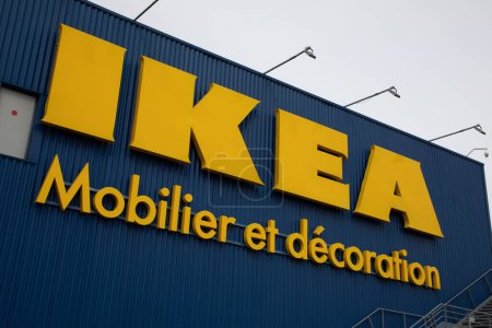 Photo for Bordeaux , France -  03 26 2024 : IKEA facade building store logo brand and text sign of furniture and interior decoration shop - Royalty Free Image