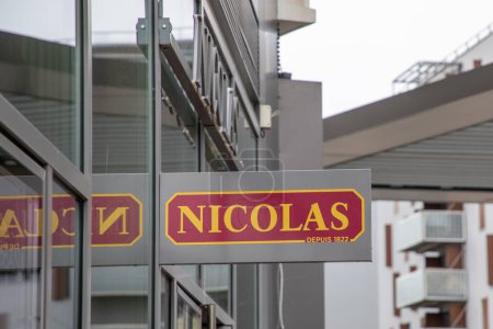 Photo for Bordeaux , France -  03 28 2024 : Nicolas logo text and brand sign shop wall facade of French wine retailer chain store - Royalty Free Image