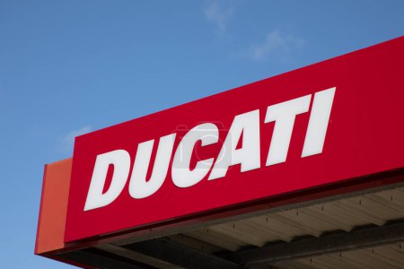 Photo for Bordeaux , France -  04 29 2024 : Ducati logo text and brand sign of italian motorcycle manufactured store and motorbike shop dealership - Royalty Free Image