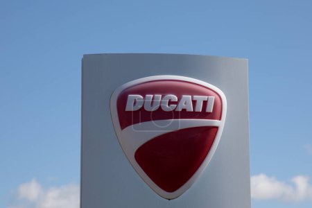 Photo for Bordeaux , France -  04 29 2024 : Ducati detail motorcycle sign text and logo brand on red Italian motorbike shop facade - Royalty Free Image