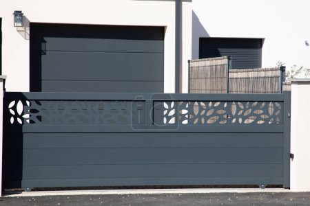 portal slide aluminum sliding grey metal gate high of modern gray suburb house entrance