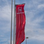 Bordeaux , France -  05 10 2024 : honda logo brand store sign text car dealership shop red colour flag