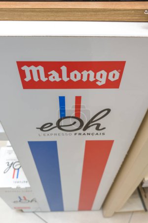 Photo for Bordeaux , France -  05 12 2024 : malongo coffee machine shop french flag sign logo cafe france coffee makers text brand on display store - Royalty Free Image