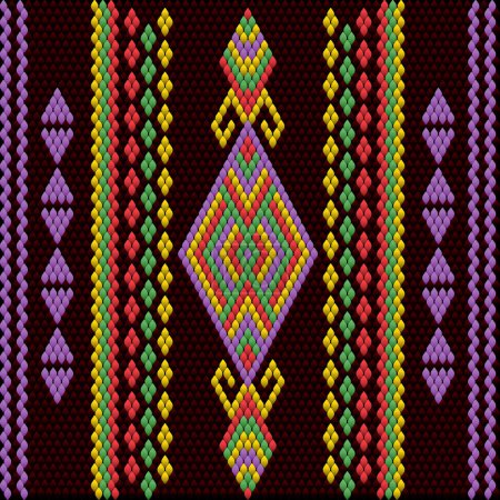 Illustration for A traditional ornament of the peoples and countries of Asia, in which saturated colors attract luck and wealth. Women's woven carpets with ornament embroidered on fabrics for dresses. Embroidery patterns. - Royalty Free Image