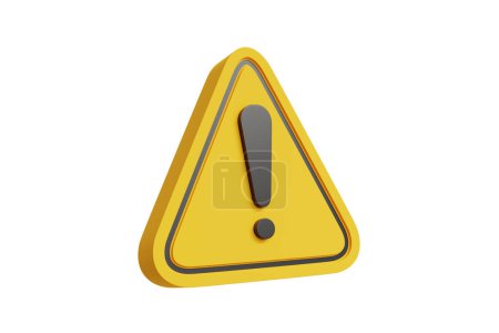 Téléchargez les photos : Illustration 3d de l'étiquette triangle jaune symbole du point d'exclamation noir isolé sur le fond - chemin de coupe - en image libre de droit