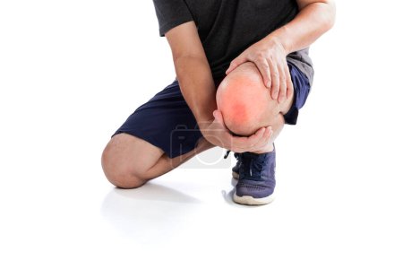 Photo for Elderly men or women or young people have knee, ankle, joint pain, arthritis, and tendon problems. exercise-induced muscle pain from gout and uric acid isolated on white background - Royalty Free Image
