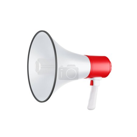 Téléchargez les photos : Haut-parleur ou mégaphone corne blanc et rouge mégafon est une icône simulée de haut-parleur de notification. rendu d'illustration 3D - chemin de coupe - en image libre de droit