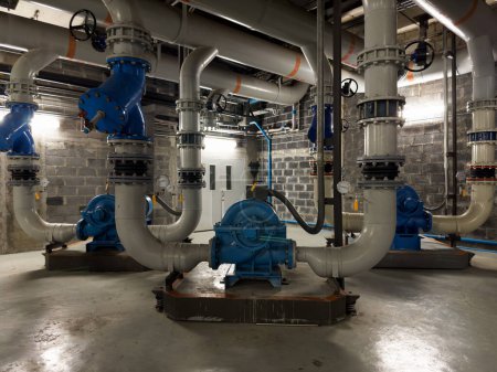 Photo for Chiller rooms, large industrial refrigeration rooms, including motor and water pipes - Royalty Free Image
