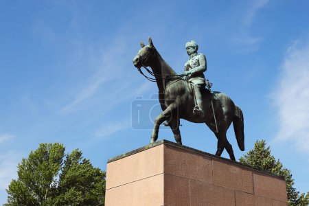 Photo for Helsinki, Finland - August 20, 2022: The equestrian statue of Marshal Gustaf Mannerheim ( 1867-1951) by Aimo Tukiainen (1917-1996), erected in 1960 and located in the city centre. - Royalty Free Image