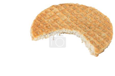 Photo for Closeup of stroopwafel cookies with a bite_white background. - Royalty Free Image
