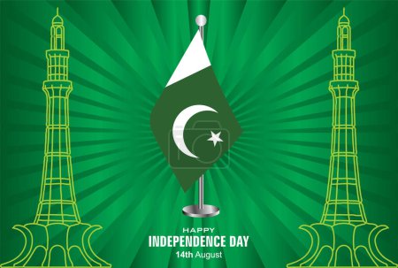 Illustration for Jashan e Azadi Mubarak. Vector Illustration of holiday 14 August. Happy Independence Day of Pakistan. - Royalty Free Image
