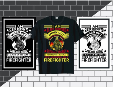 Ilustración de Firefighter typography t-shirt print design template with a set of vintage typography - Imagen libre de derechos